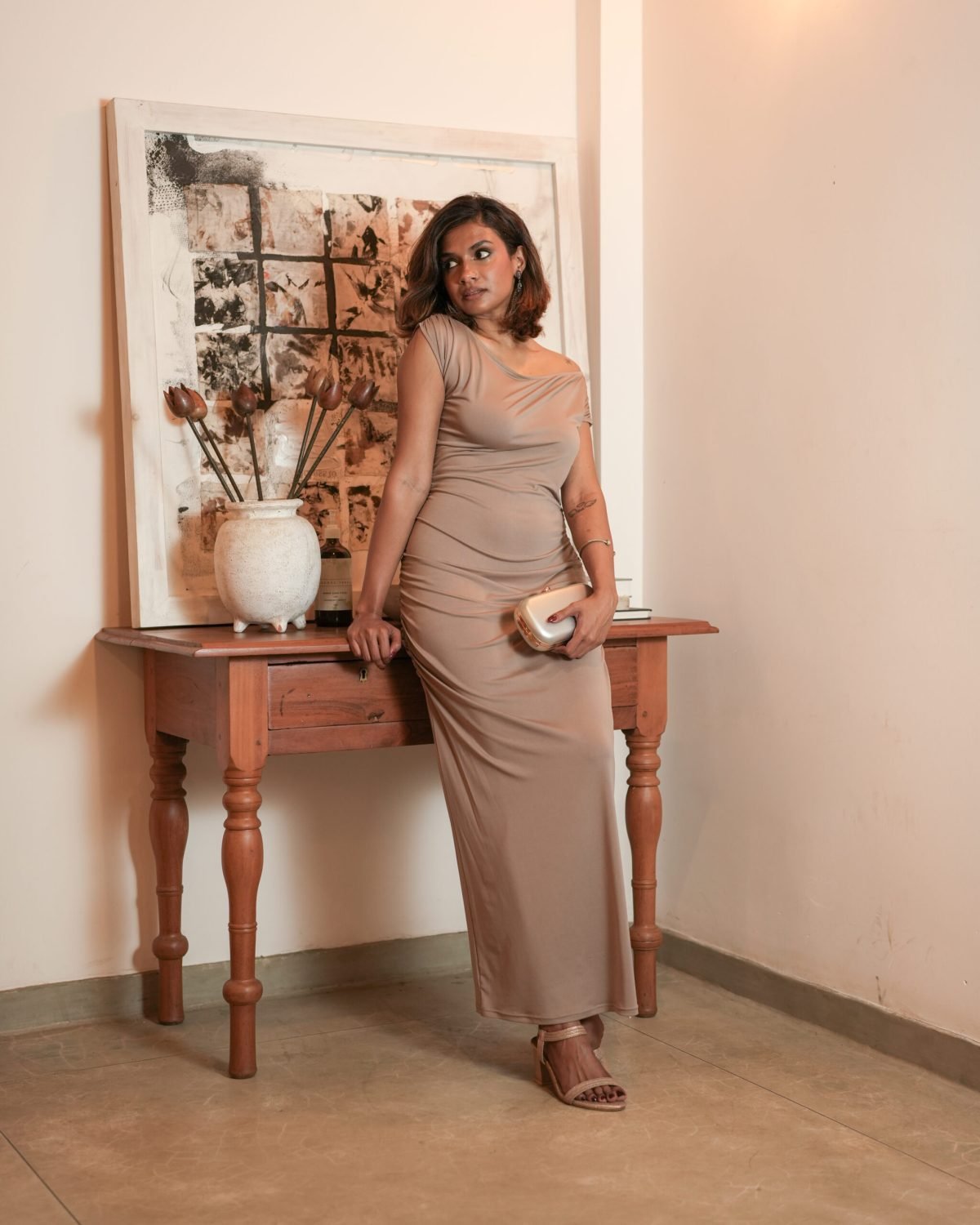 Aurora body-con asymmetrical maxi dress